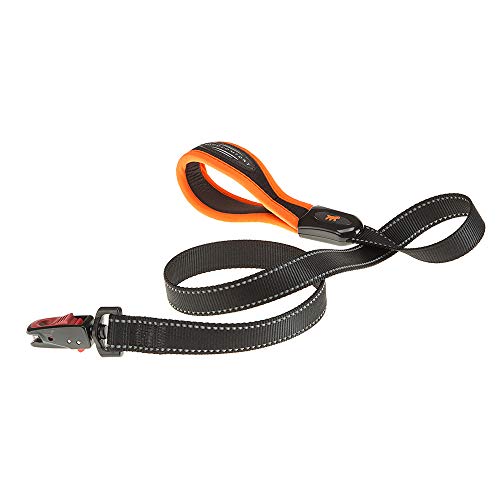 Ferplast Hundeleine ERGOFLUO Matic, Hundeleine Grosse Hunde, Innovativer Karabiner mit Magnetmechanism, Ergonomisch Gepolsterter Griff, aus Nylon, 120 cm, Orange von Ferplast