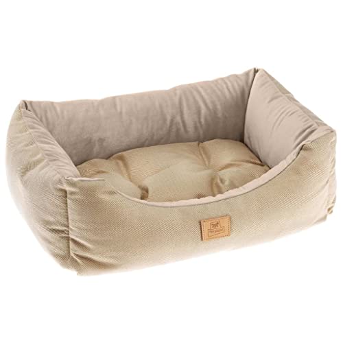 Ferplast Katzenbett Hundebett CHESTER 80, mit Doppelseitigem Kissen, Tweed und Samt, Waschbar, Beige von Ferplast