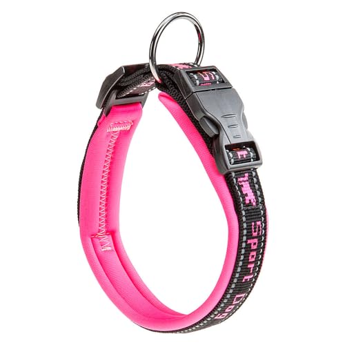 Ferplast Hundehalsband Sport Dog, Weich Gepolstertes Nylon Hunde Halsband für große Hunde, Verstellbare und Reflektierend, Größe: 2,5 cm (55-65 cm), Rosa von Ferplast