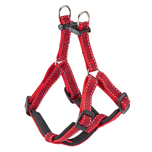 Ferplast Daytona Deluxe Hundegeschirr, kleines Nylon-Hundegeschirr, Hundegeschirr mit weicher Polsterung, Verstellbar, Reflektierend. Rot-Schwarz von Ferplast