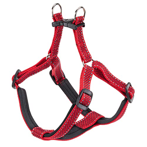 Ferplast Daytona Deluxe Hundegeschirr, mittelgroßes Nylon-Hundegeschirr, Hundegeschirr mit weicher Polsterung, Verstellbar, Reflektierend. Rot-Schwarz von Ferplast