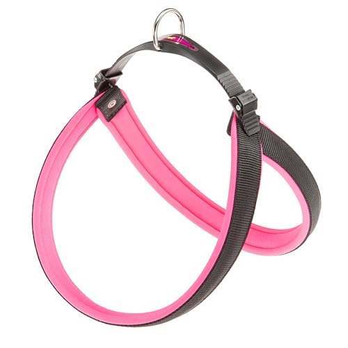 Ferplast Ergonomisches Hundegeschirr AGILA Fluo 9, ausgezeichnete Passform, doppelter Mikroregulations-Verschluss, weiche Polsterung, A = B 77 ÷ 85 cm 25 mm Pink von Ferplast