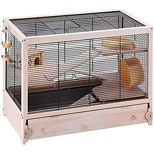 Ferplast Hamsterkäfig Holz, Nagerkäfig HAMSTERVILLE, Kleintierkäfig, 3 Etagen mit Rampen, FSC-Holz Hamsterzubehör inklusive, 60 x 34 x h 49 cm. von Ferplast