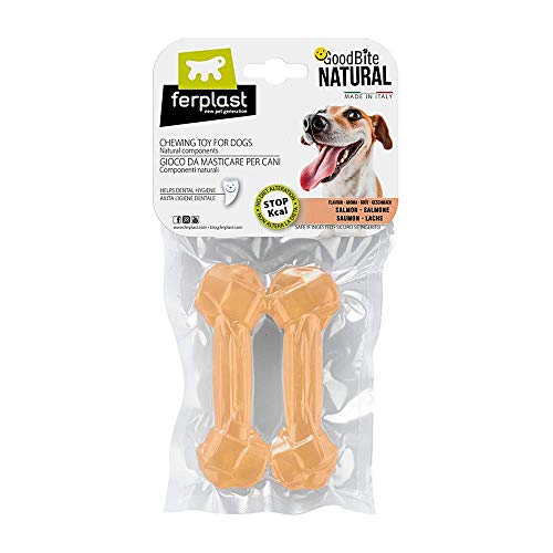 Ferplast GOODBITE NATURAL S gioco osso per l'igiene orale, gusto salmone, cane medio-piccolo (5-10 Kg), naturale, 2 pezzi da 40g von Ferplast