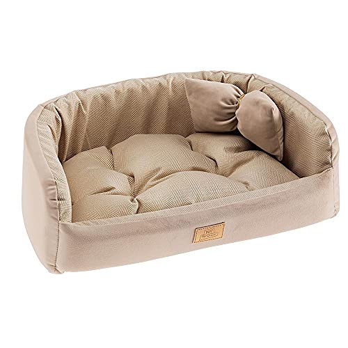 Ferplast Gepolsterte Hundebett HARRIS 80, Waschbar, mit Kissen, Tweed und Samt, Beige von Ferplast