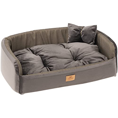 Ferplast Gepolstertes Hundebett Katzenbett HARRIS 50 Waschbar, mit Kissen, Tweed und Samt, Braun von Ferplast