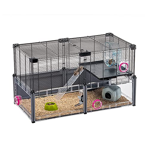 Ferplast Hamsterheim, Mäusekäfig MULTIPLA Hamster, aus Metallgitter und recyceltem Kunststoff, mit Zubehör, Modularer, 57007217 von Ferplast