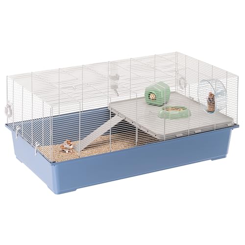 Ferplast Hamsterkäfig, Mäusekäfig Milos Jumbo, Käfig für Hamster Mäuse, Kunststoffboden Struktur aus recyceltem Eisen, Einfache Wartung, Modulares Käfigsystem, Inklusive Zubehör, 69,5 x 46 x h 41 cm von Ferplast