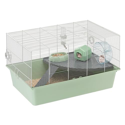 Ferplast Hamsterkäfig, Mäusekäfig Milos XL, Käfig für Hamster Mäuse, Kunststoffboden Struktur aus recyceltem Eisen, Einfache Wartung, Modulares Käfigsystem, Inklusive Zubehör, 69,5 x 46 x h 41 cm von Ferplast