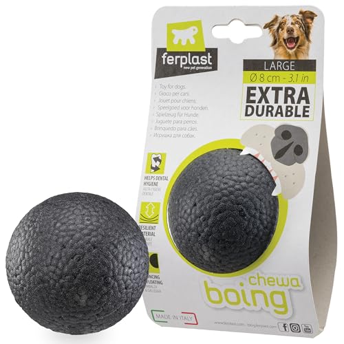 Ferplast Hunde Spielzeug, Hundeball, aus strapazierfähigem, ungiftigem, bissfestem Material, für die Zahnhygiene des Hundes, Springt und Schwimmt, CHEWA Boing Ball, Hundespielzeug große hundeSchwarz von Ferplast