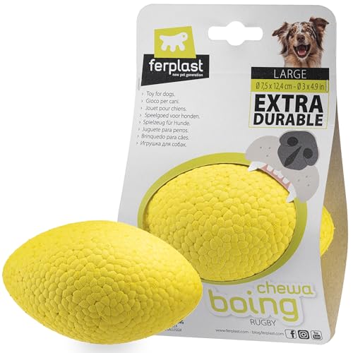 Ferplast Hunde Spielzeug, aus strapazierfähigem, ungiftigem, bissfestem Material, für die Zahnhygiene des Hundes, Springt und Schwimmt, CHEWA BOING RUGBY Ball, Hundespielzeug große Hunde, Gelb von Ferplast