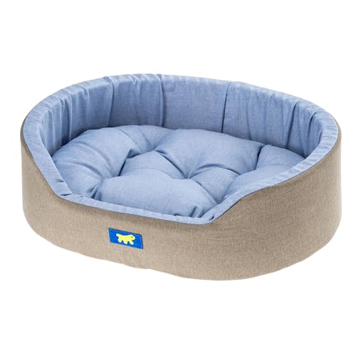 Ferplast Hundebett Dandy, abnehmbares, waschbares Kissen, Baumwollbezug mit weicher Polsterung, Bett für mittelgroße Hunde, 80 x 55 x H 18 cm, Hellblau von Ferplast