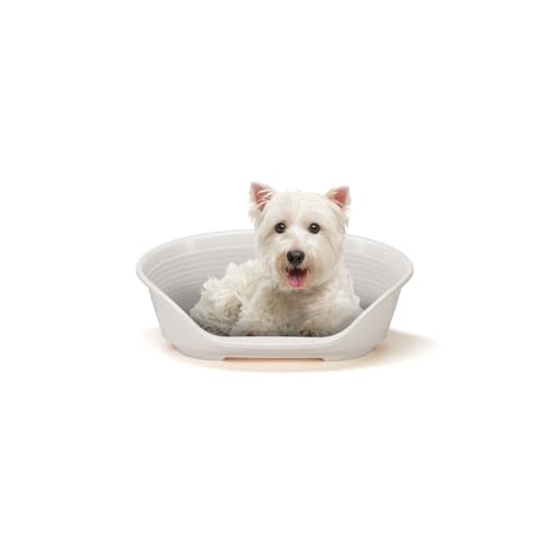 Ferplast Hundebett Katzenbett Kunststoff-Hundebett klein Hundeliege waschbar Hundekorb atmungsaktiv rutschfest Siesta Deluxe, 54 x 35 x h 21,5 cm, Weiss von Ferplast