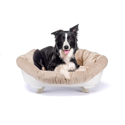 Ferplast Hundebett & Katzenbett mit Kissen, Hundebett waschbar, erhöhtes Hundebett, Hundebett mittelgroße Hunde, atmungsaktiv & rutschfest, Sofa' Throne 85 x 62 x h 33 cm, Weiß von Ferplast