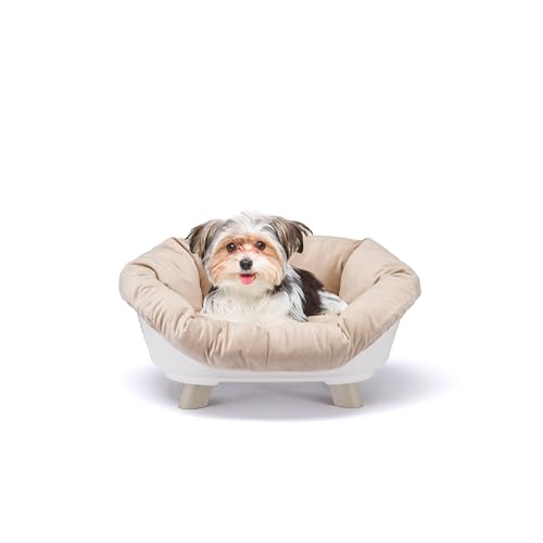 Ferplast Hundebett & Katzenbett mit Kissen, Hundebett waschbar, erhöhtes Hundebett Klein, katzenbett waschbar, atmungsaktiv & rutschfest, Sofa' Throne 64 x 48 x h 29,5 cm, Weiß von Ferplast