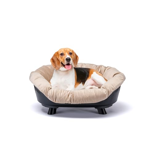 Ferplast Hundebett & Katzenbett mit Kissen, Hundebett waschbar, erhöhtes Hundebett Klein, katzenbett waschbar, atmungsaktiv & rutschfest, Sofa' Throne 73 x 55 x h 32 cm, Schwarz von Ferplast