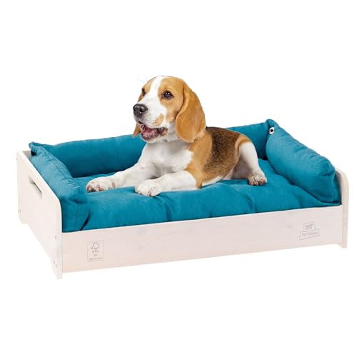 Ferplast Hundebett & Katzenbett mit Kissen Hall, Hundebett waschbar, FSC Holz, Hundebett Klein, katzenbett waschbar, atmungsaktiv & rutschfest, 67 x 43 x h 17 cm von Ferplast