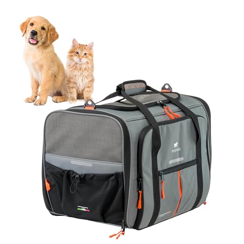 Ferplast Hundebox Voyager Carrier, Transportbox Katze, Hundetasche, verstellbare Griffe und Schultergurt, Sicherheitsgurt, beidseitige Öffnung, mit Kissen, max. 15 kg, 50 x 35 x 37 h cm, Grau von Ferplast