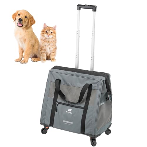 Ferplast Hundebox Voyager Carrier PRO, Transportbox Katze, Hundetasche, verstellbare Griffe und Schultergurt, Sicherheitsgurt, erweiterbar, mit Kissen, max. 15 kg, 49 x 37 x 39 h cm, Grau von Ferplast