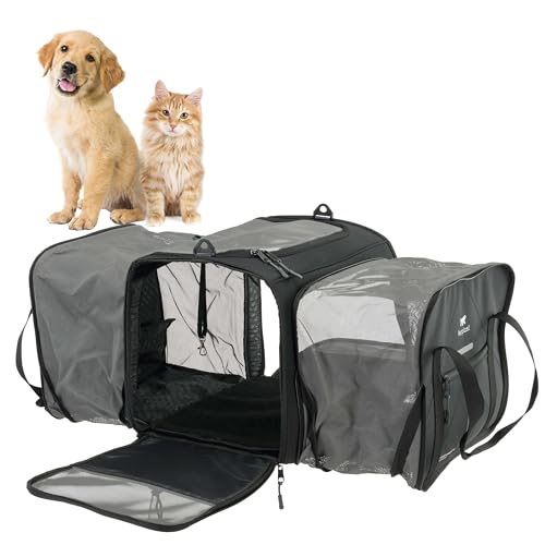 Ferplast Hundebox Voyager Carrier PRO, Transportbox Katze, Hundetasche, verstellbare Griffe und Schultergurt, Sicherheitsgurt, erweiterbar, mit Kissen, max. 15 kg, 49 x 37 x 39 h cm, Schwarz von Ferplast