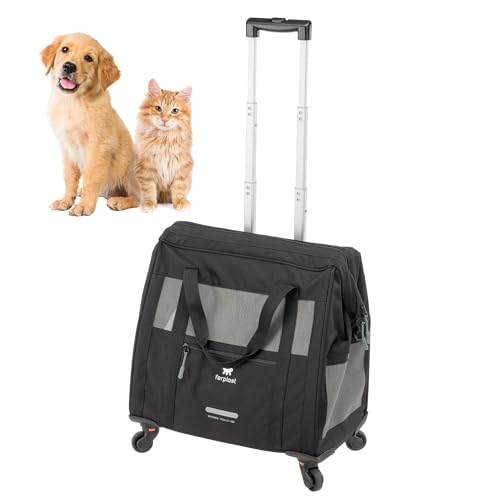 Ferplast Hundebox Voyager Trolley, Transportbox Katze, Hundetasche, ausziehbarer Griff, verstellbare Gurte, breite Öffnung, abnehmbare Räder, max. 15 kg, 46 x 26 x 48H cm, Schwarz von Ferplast