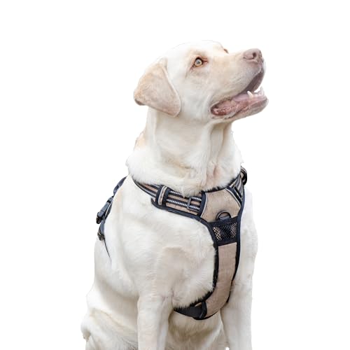 Ferplast Hundegeschirr Grosse Hunde, 2 Haken für maximale Kontrolle, Anti-Zug-Hundegeschirr, Verstellbar, Reflektierend und Atmungsaktiv, Hundegeschirr ideal für das Training L, Beige von Ferplast