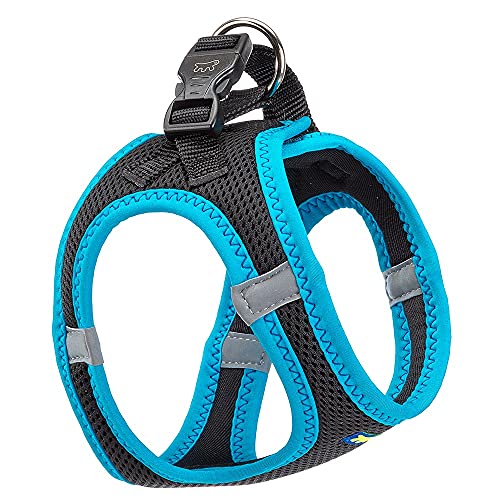 Ferplast Hundegeschirr Kleine Hunde KAORI XS, atmungsaktives, gepolstertes und verstellbares Katzengeschirr, leicht zu tragen, reflektierende Kanten, Brustumfang 32–36 cm. Blau von Ferplast