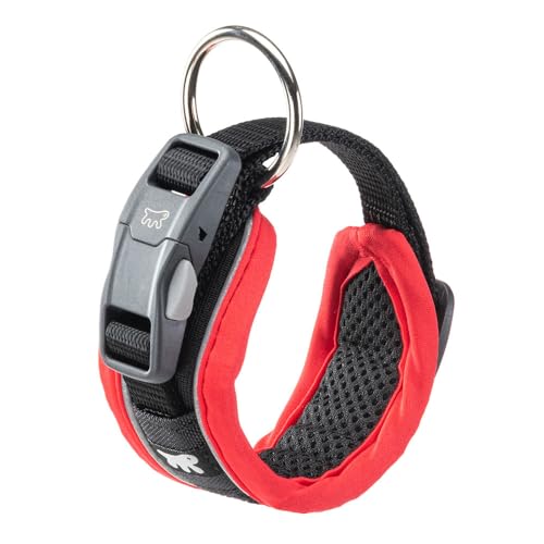 Ferplast Hundehalsband Genius C15/35, Reflektierend, Atmungsaktiv, Einstellbar, Magnetverschluss mit Schnellverschluss, Hundehalsband für Kleine Hund, Weiche Polsterung, Rot von Ferplast