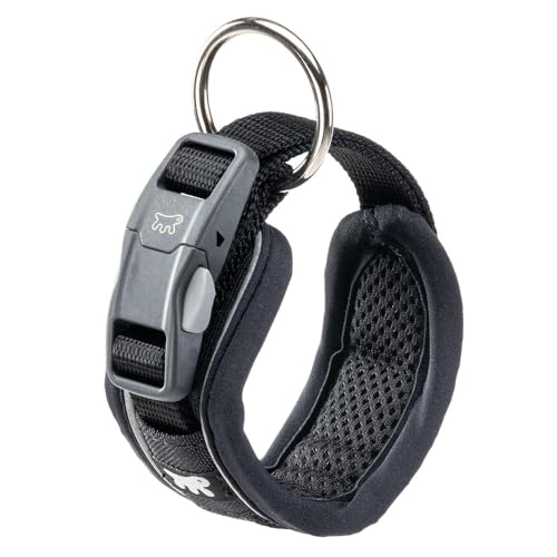 Ferplast Hundehalsband Genius C15/35, Reflektierend, Atmungsaktiv, Einstellbar, Magnetverschluss mit Schnellverschluss, Hundehalsband für Kleine Hund, Weiche Polsterung, Schwarz von Ferplast