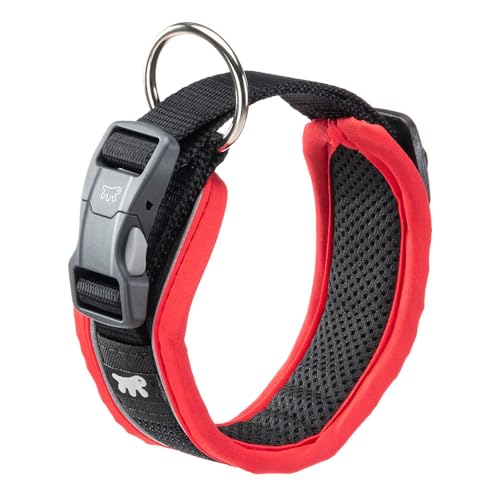 Ferplast Hundehalsband Genius C20/43, Reflektierend, Atmungsaktiv, Einstellbar, Magnetverschluss mit Schnellverschluss, Hundehalsband für mittelgroße Hunde, Weiche Polsterung, Rot von Ferplast