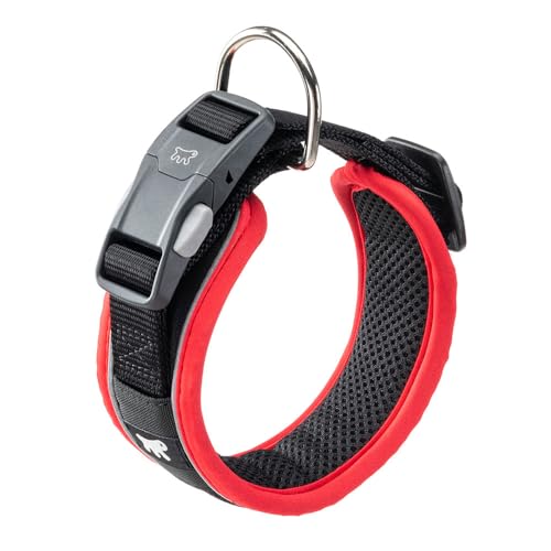 Ferplast Hundehalsband Genius C25/45, Reflektierend, Atmungsaktiv, Einstellbar, Magnetverschluss mit Schnellverschluss, Hundehalsband für mittelgroße Hunde, Weiche Polsterung, Rot von Ferplast