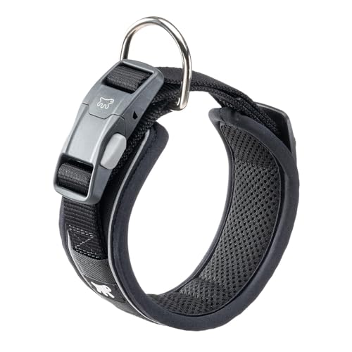 Ferplast Hundehalsband Genius C25/45, Reflektierend, Atmungsaktiv, Einstellbar, Magnetverschluss mit Schnellverschluss, Hundehalsband für mittelgroße Hunde, Weiche Polsterung, Schwarz von Ferplast