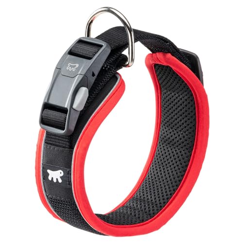 Ferplast Hundehalsband Genius C25/55, Reflektierend, Atmungsaktiv, Einstellbar, Magnetverschluss mit Schnellverschluss, Hundehalsband große Hunde, Weiche Polsterung, Rot von Ferplast