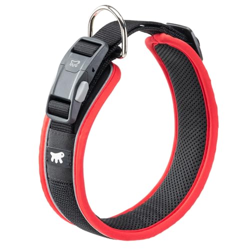 Ferplast Hundehalsband Genius C25/65, Reflektierend, Atmungsaktiv, Einstellbar, Magnetverschluss mit Schnellverschluss, Hundehalsband große Hunde, Weiche Polsterung, Rot von Ferplast