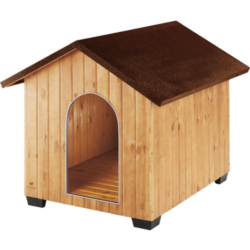 Ferplast Hundehütte XXL große Hunde Domus Maxi aus FSC-Holz, Hundehaus Outdoor Wetterfest, Isolierende Kunststofffüße, Tür mit Bissschutzkante aus Aluminium, 108 x 130 x h 103 cm. von Ferplast