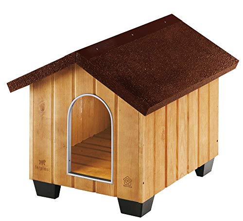 Ferplast Hundehütte kleine Hunde Domus SMALL aus FSC-Holz, Hundehaus Outdoor Wetterfest, Isolierende Kunststofffüße, Tür mit Bissschutzkante aus Aluminium, 61 x 74 x h 55 cm. von Ferplast