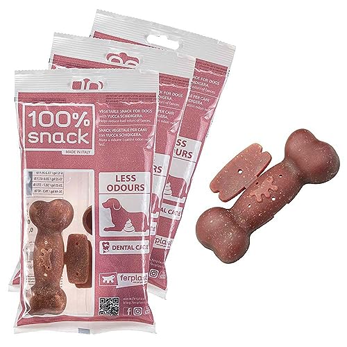 Ferplast Hundesnack Natürlicher Hundesnack für Hunde Snacks Mundhygiene mittlere Größe Kontrolle der Bestellungen mit Yucca Extrakt Kit mit 3 Packungen 315g von Ferplast