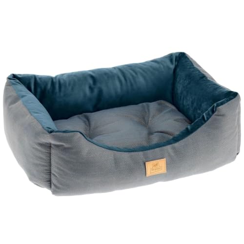 Ferplast Katzenbett Hundebett CHESTER 80, mit Doppelseitigem Kissen, Tweed und Samt, Waschbar, Blau von Ferplast