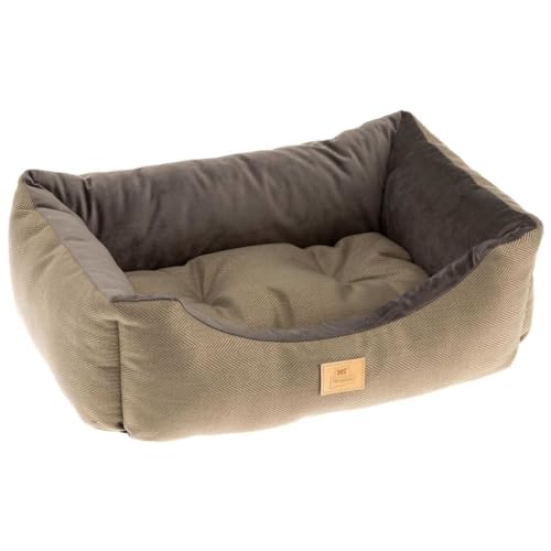 Ferplast Katzenbett Hundebett CHESTER 80, mit Doppelseitigem Kissen, Tweed und Samt, Waschbar, Braun von Ferplast