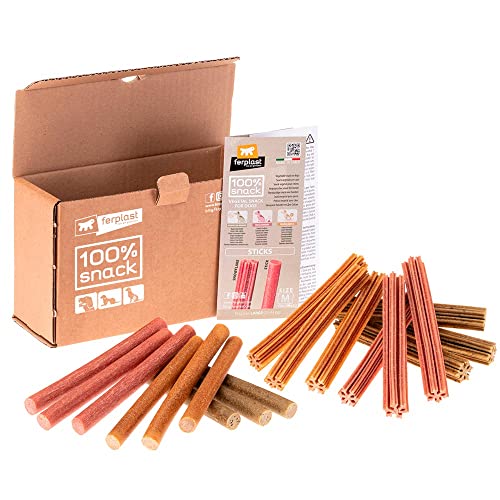 Ferplast Natürliche Kaustangen Hund, Sticks, Zahnpflege Hunde, Mittlere Hunde 12-25 Kg, KIT 18 Stück in verschiedenen Sorten, 603 g von Ferplast