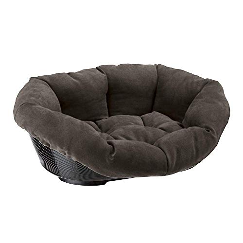 Ferplast Cuccia Cane e Gatto con Cuscino SOFA' PRESTIGE 4 in Velluto, Lavabile, Lettino per Cani Gatti da Interno Imbottito, Cesta in Plastica, Fondo Forato e Poggiamento, Antiscivolo, 64 x 48 x h 25 cm, Grigio von Ferplast