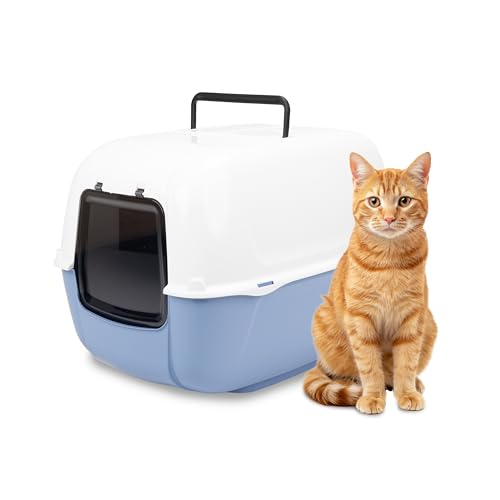 FERPLAST - Katzentoilette - Katzenklo mit Deckel - Schwingtür - Aktivkohlefilter zur Geruchsneutralisierung - Katzenklo Groß - Cat Litter Box - 39,5 X 52,5 x h 38 CM - Prima Toilette, Himmelblau von Ferplast