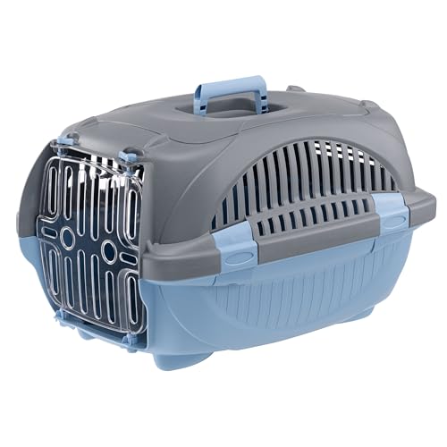 Ferplast Transportbox Katze Rider, Hundetransportbox kleine Hunde und Katzen bis 7 kg, stoßfeste transparente Tür, Lüftungsschlitze, Hartschalen Transportbehälter, 34 x 50,7 x h 30 cm, Hellblau von Ferplast