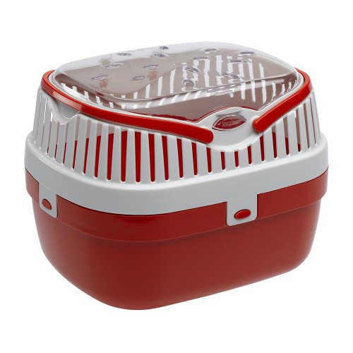 Ferplast Transportbox für Hamster und andere kleine Nagetiere Aladino Medium Reisekäfig für Hamster, Belüftungsgitter, komfortabler Griff, sicherer Verschluss, 30 x 23 x 21 cm, rot von Ferplast