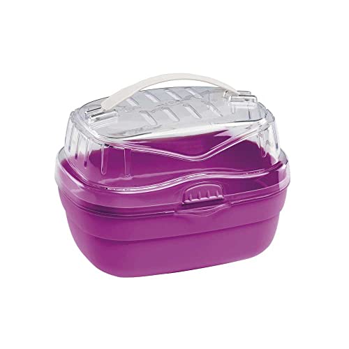 Ferplast Transportbox für Hamster und andere kleine Nagetiere Aladino Small Reisekäfig für Hamster, widerstandsfähiger Kunststoff, komfortabler Griff, sicherer Verschluss, 20 x 16 x 13,5 cm, Fuchsia von Ferplast