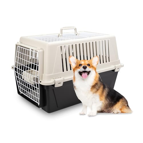 Ferplast Katzentransportbox, kleine mittelgroße Hundetransportbox, Hunde und Katzen bis 15 kg, mit Kissen und Napf, Lüftungsschlitze, 40x60xH38 cm, Transportbehälter Atlas 30 Open von Ferplast