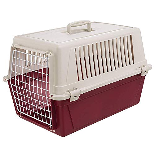 Ferplast Katzentransportbox, kleine mittelgroße Hundetransportbox, Hunde und Katzen bis 15 kg, Eisentür, Lüftungsschlitze, 40x60xH 38 cm, Hartschalen Transportbehälter Atlas 30 EL, Bordeaux von Ferplast