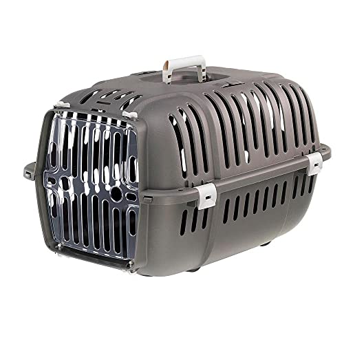 Ferplast Transportbox katze, Hundetransportbox kleine Hunde und Katzen bis 8 kg, transparente Tür, Lüftungsschlitze, 37 x 57 x H 33 cm, Hartschalen Transportbehälter, Haustiertransportbox JET 20, Grau von Ferplast