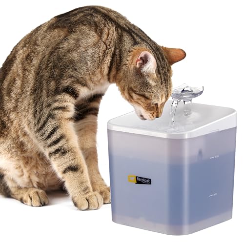 Ferplast Trinkbrunnen für Katze ARES Katzenbrunnen, Trinkbrunnen für Katze mit LED, 2 L Fassungsvermögen, dreistufiger Filter, Netzteil im Lieferumfang enthalten von Ferplast