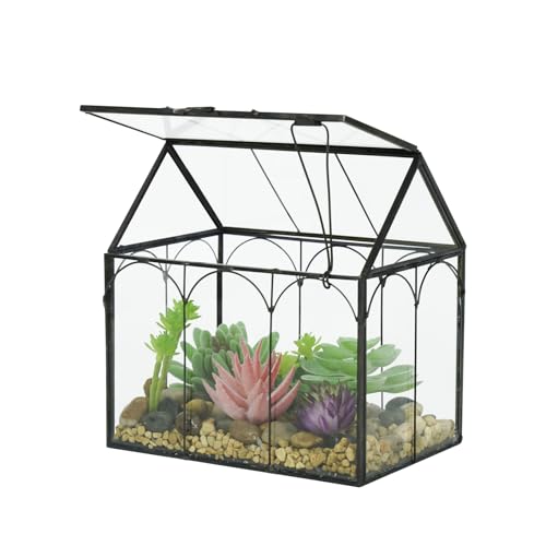 Ferrisland Glas-Terrarium-Pflanzen mit Deckel, schwarzes geometrisches Terrarienglas für Sukkulenten, Luft, fleischfressende Pflanze, Moosschnecke, Hausform, Mini-Tisch-Gewächshaus, Innendekoration, von Ferrisland